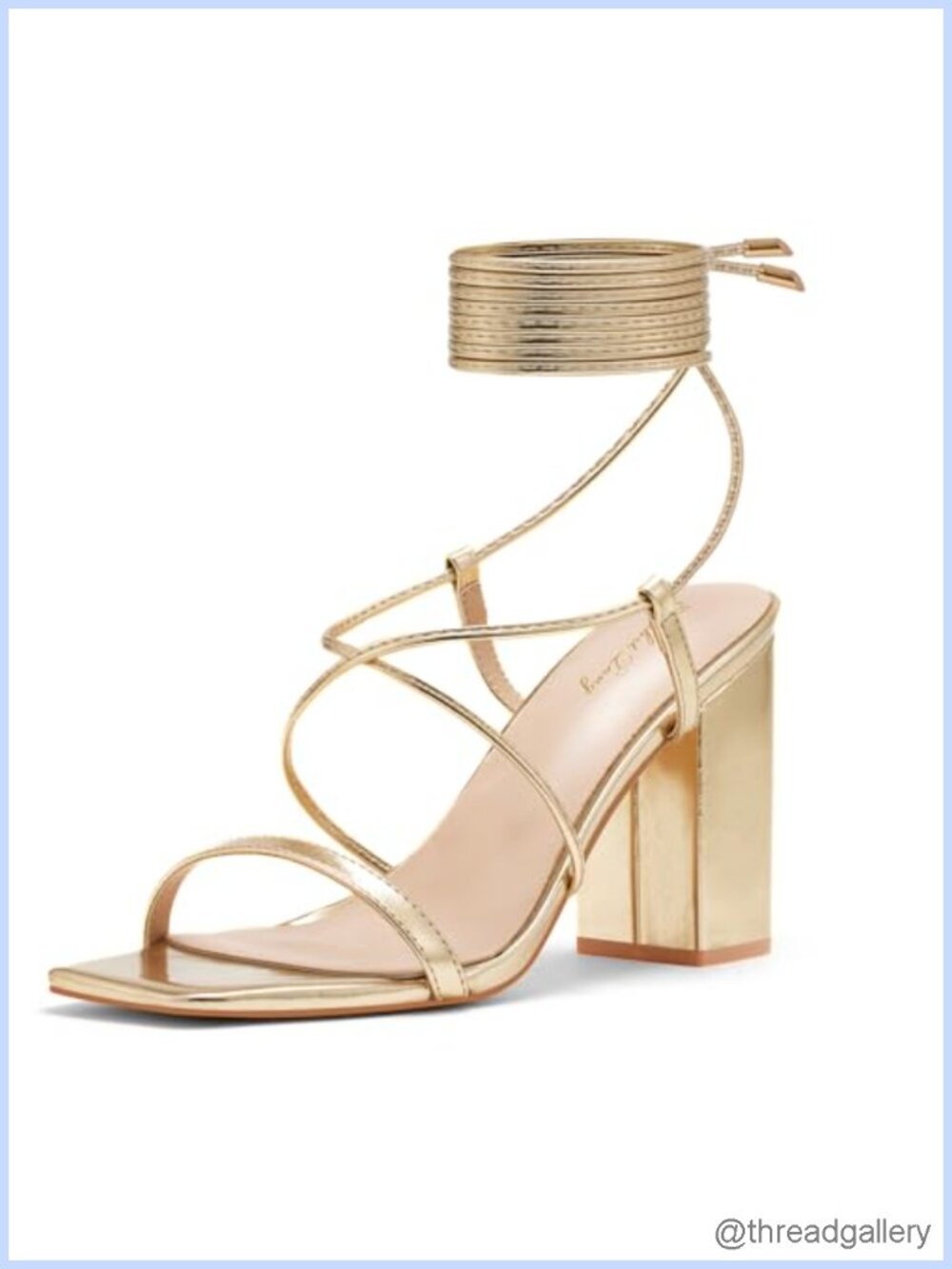 Faux Leather Strappy Chunky Block Heel Lace Up Ankle Wrap Sandals